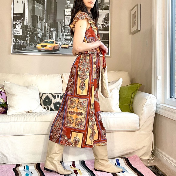 Floral scarf print cold shoulder wrap midi dress - Picture 5 of 15